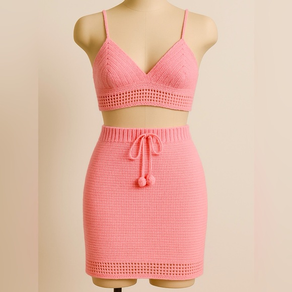 Handmade 💕Knit crochet set , Bralette and skirt - Picture 1 of 12